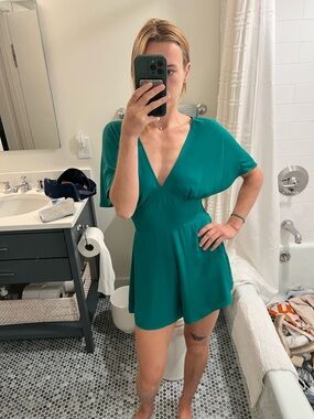 Sunday Best Teal Green V-Neck Romper